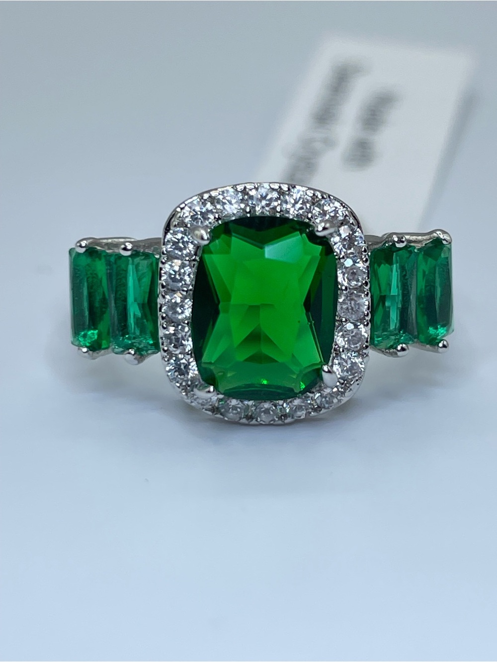Swarovski Crystal Elements Emerald Green Crystal Halo Art Deco Ring Sz 7